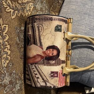 Stylish Cream and Gold Women's Handbag